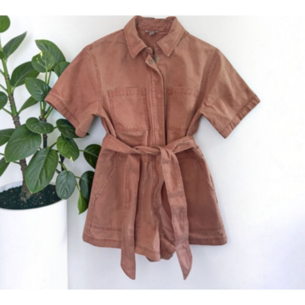 Future Collective Cotton Utility Romper Size Large Pink Belted Short Sleeve